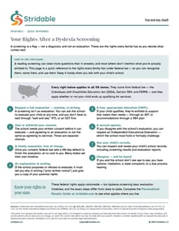 Your Rights After a Dyslexia Screening printable quick reference
